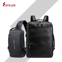 GuiSoHn Laptop Bag Artificial Leather Backpack With Fashion Multifunctional Cross Body Bag For Men Waterproof (LLB/MCB)